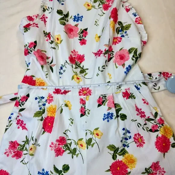 Gal Meets Glam Beverly Ruffle Floral Cotton Wide Leg Jumpsuit White Women’s 4 - Picture 8 of 16